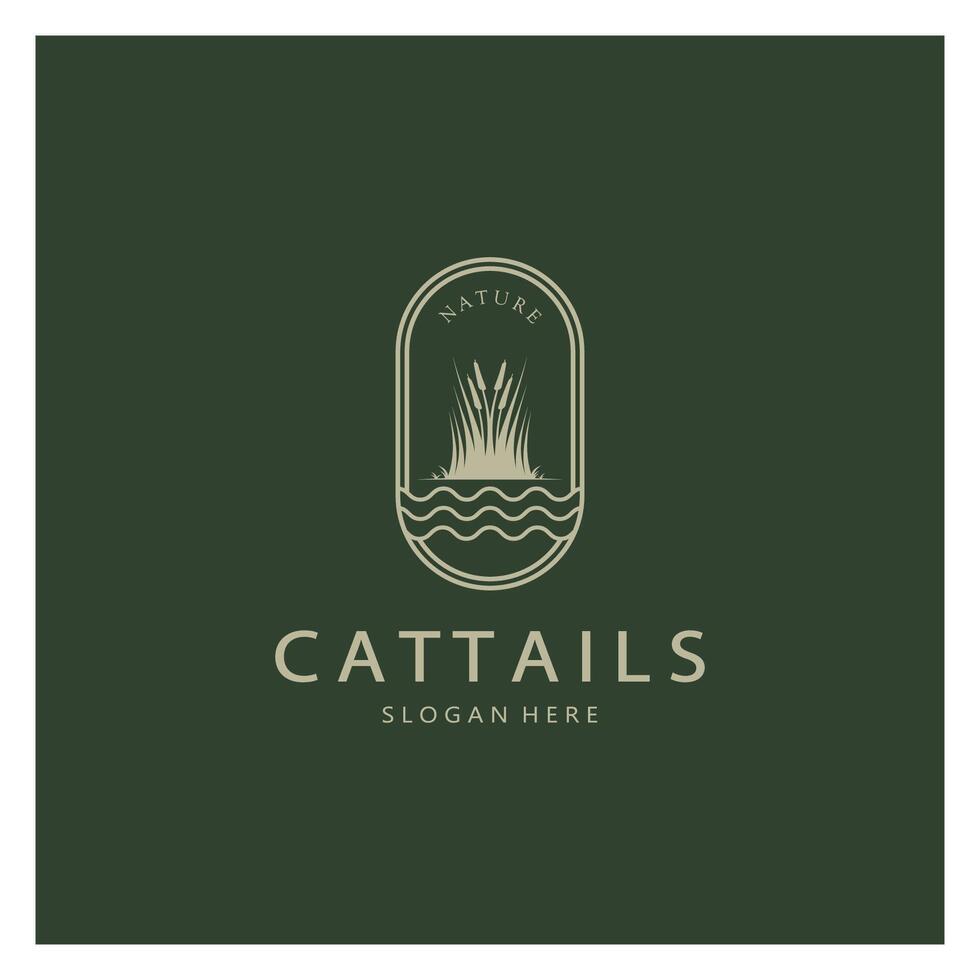 cattails of rivier- riet gras fabriek logo ontwerp, aquatisch planten, moeras, wild gras vector