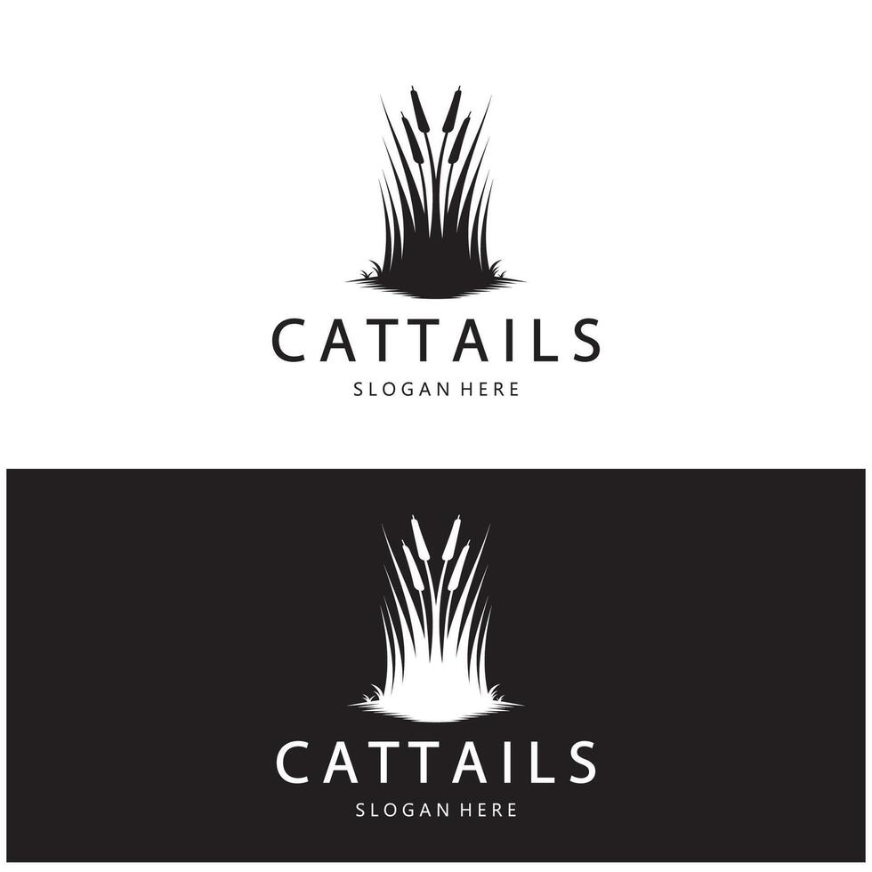 cattails of rivier- riet gras fabriek logo ontwerp, aquatisch planten, moeras, wild gras vector