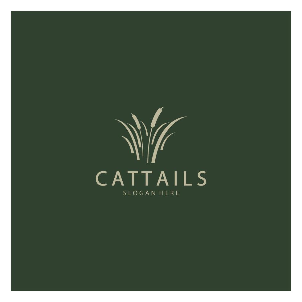 cattails of rivier- riet gras fabriek logo ontwerp, aquatisch planten, moeras, wild gras vector