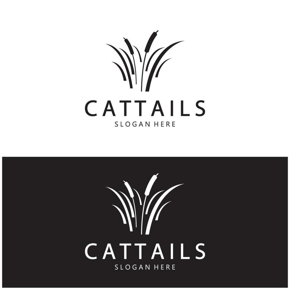 cattails of rivier- riet gras fabriek logo ontwerp, aquatisch planten, moeras, wild gras vector