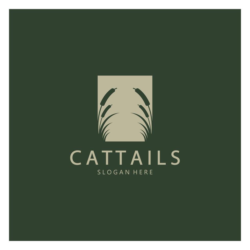 cattails of rivier- riet gras fabriek logo ontwerp, aquatisch planten, moeras, wild gras vector