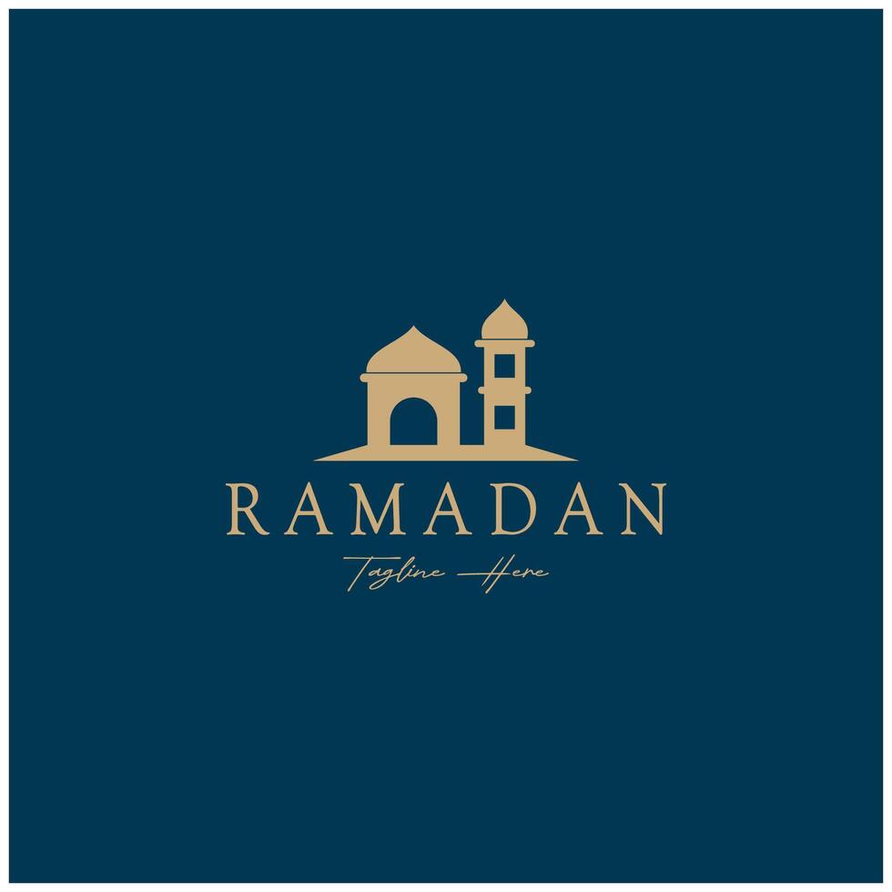 Ramadan mubarak logo met lantaarn elementen, halve maan maan en ster moskee gebouw, Islamitisch schoonschrift patroon, voor bedrijf, architectuur, moslims, eid, eid kaarten, Islamitisch onderwijs vector