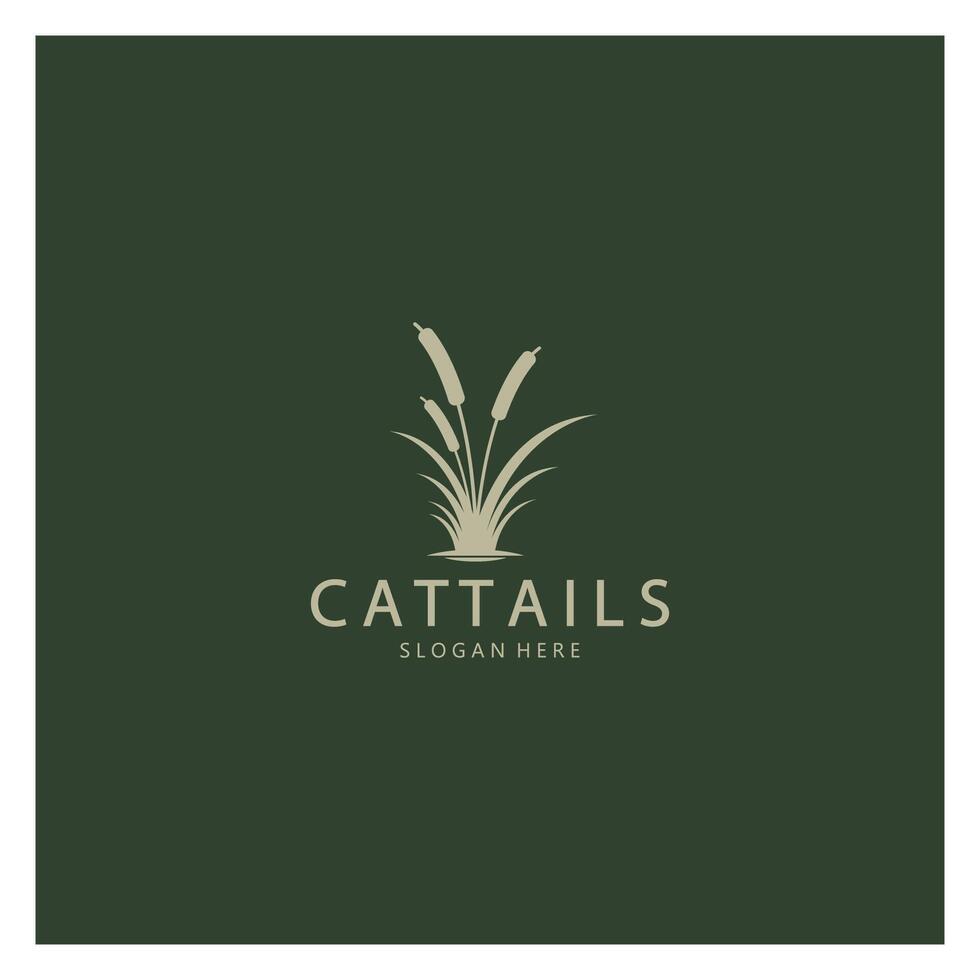 cattails of rivier- riet gras fabriek logo ontwerp, aquatisch planten, moeras, wild gras vector