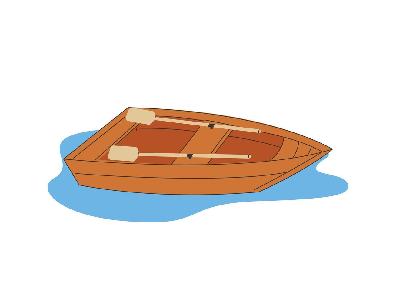 houten roeien boot met peddels water vervoer vector