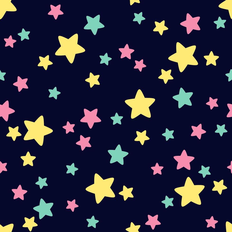 naadloos patroon met kleurrijk sterren Aan donker blauw achtergrond. vector