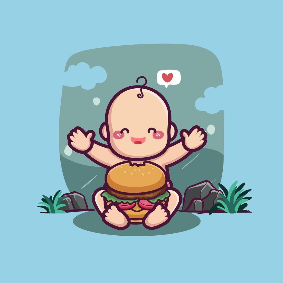schattig baby aan het eten een hamburger vector