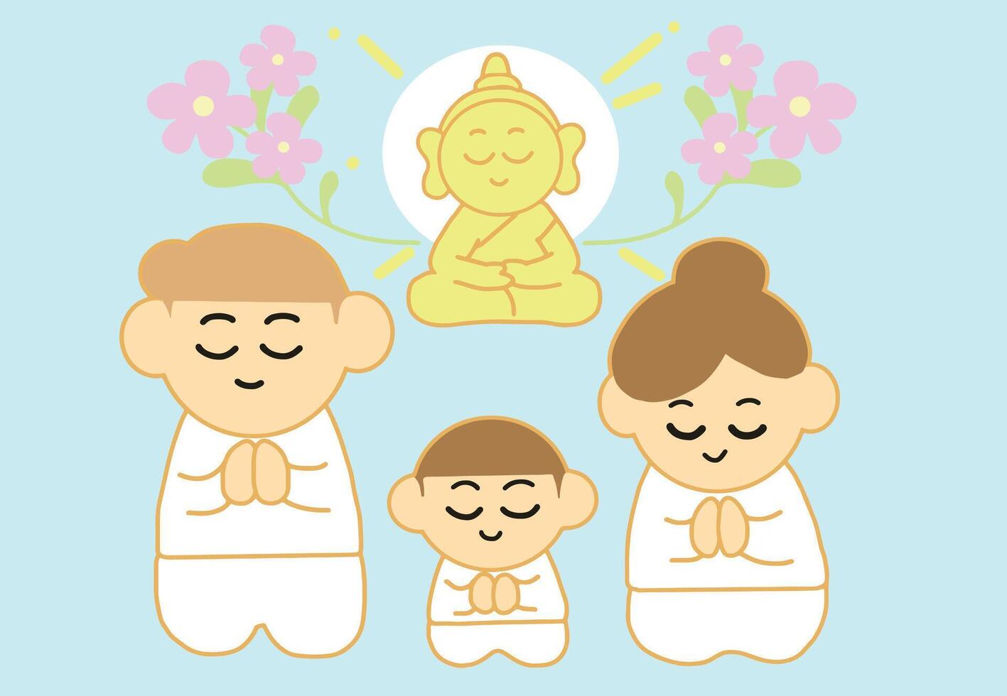 gelukkig familie bidden met kalm. vector