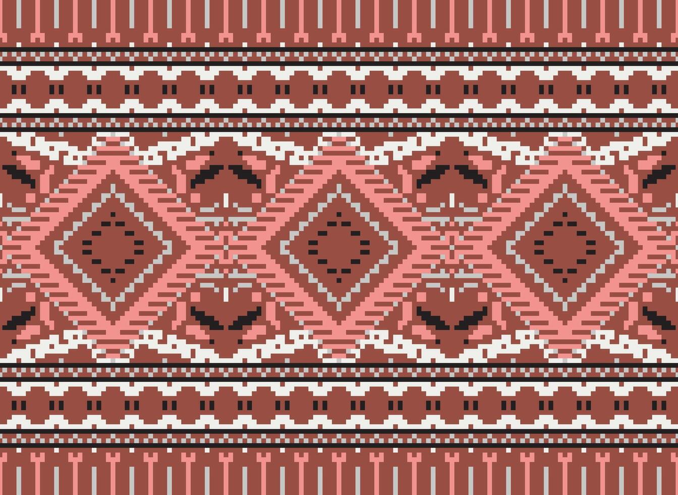 pixel kruis steek traditioneel etnisch patroon paisley bloem ikat achtergrond abstract aztec Afrikaanse Indonesisch Indisch naadloos patroon voor kleding stof afdrukken kleding jurk tapijt gordijnen en sarong vector