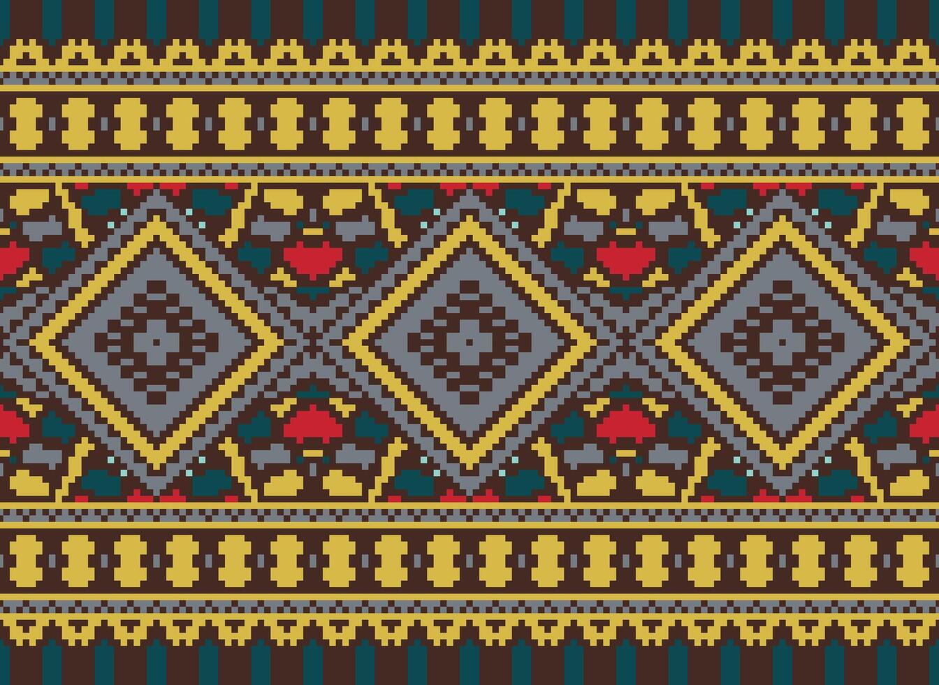 pixel kruis steek traditioneel etnisch patroon paisley bloem ikat achtergrond abstract aztec Afrikaanse Indonesisch Indisch naadloos patroon voor kleding stof afdrukken kleding jurk tapijt gordijnen en sarong vector