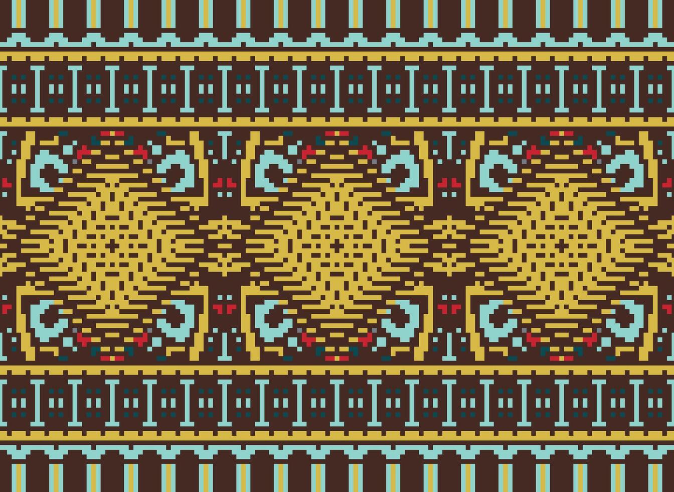 pixel kruis steek traditioneel etnisch patroon paisley bloem ikat achtergrond abstract aztec Afrikaanse Indonesisch Indisch naadloos patroon voor kleding stof afdrukken kleding jurk tapijt gordijnen en sarong vector