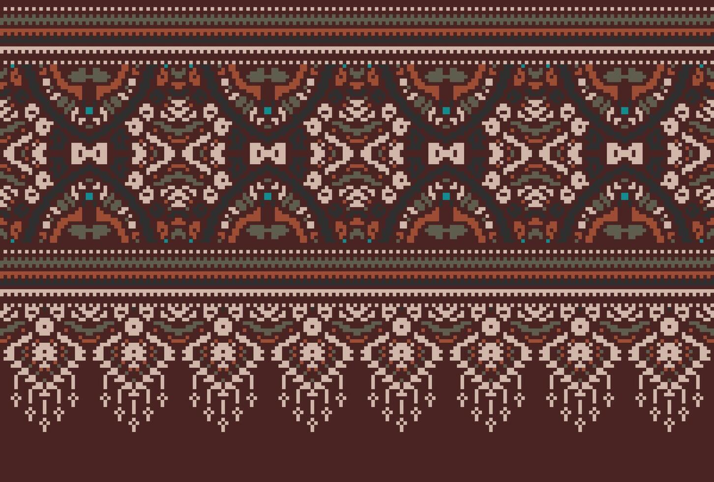 pixel kruis steek traditioneel etnisch patroon paisley bloem ikat achtergrond abstract aztec Afrikaanse Indonesisch Indisch naadloos patroon voor kleding stof afdrukken kleding jurk tapijt gordijnen en sarong vector