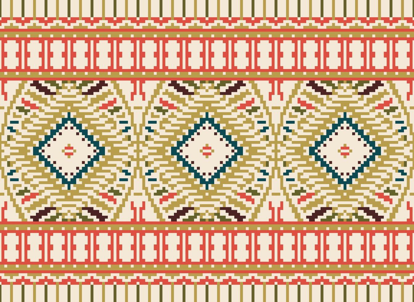 pixel kruis steek traditioneel etnisch patroon paisley bloem ikat achtergrond abstract aztec Afrikaanse Indonesisch Indisch naadloos patroon voor kleding stof afdrukken kleding jurk tapijt gordijnen en sarong vector