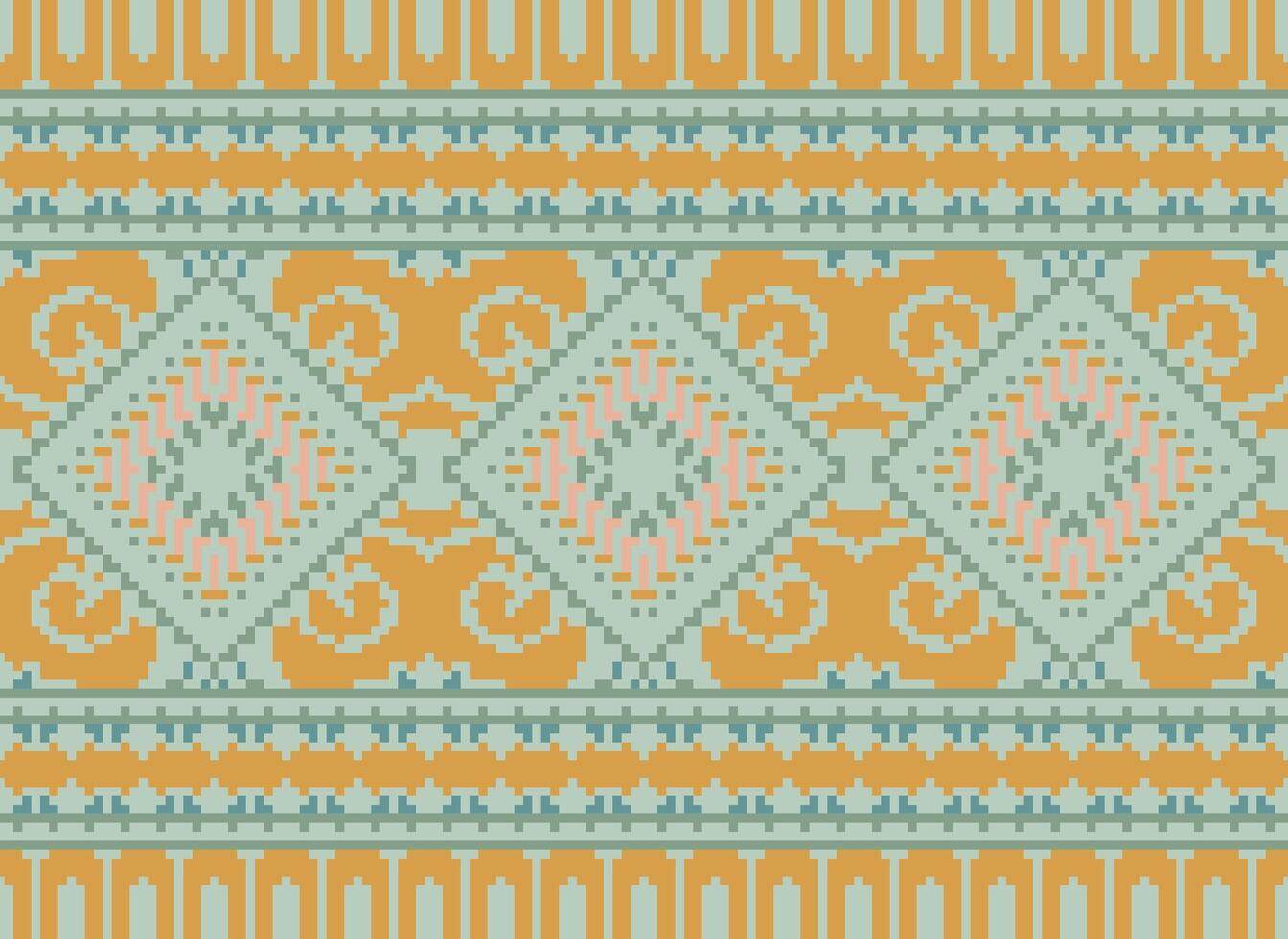 pixel kruis steek traditioneel etnisch patroon paisley bloem ikat achtergrond abstract aztec Afrikaanse Indonesisch Indisch naadloos patroon voor kleding stof afdrukken kleding jurk tapijt gordijnen en sarong vector