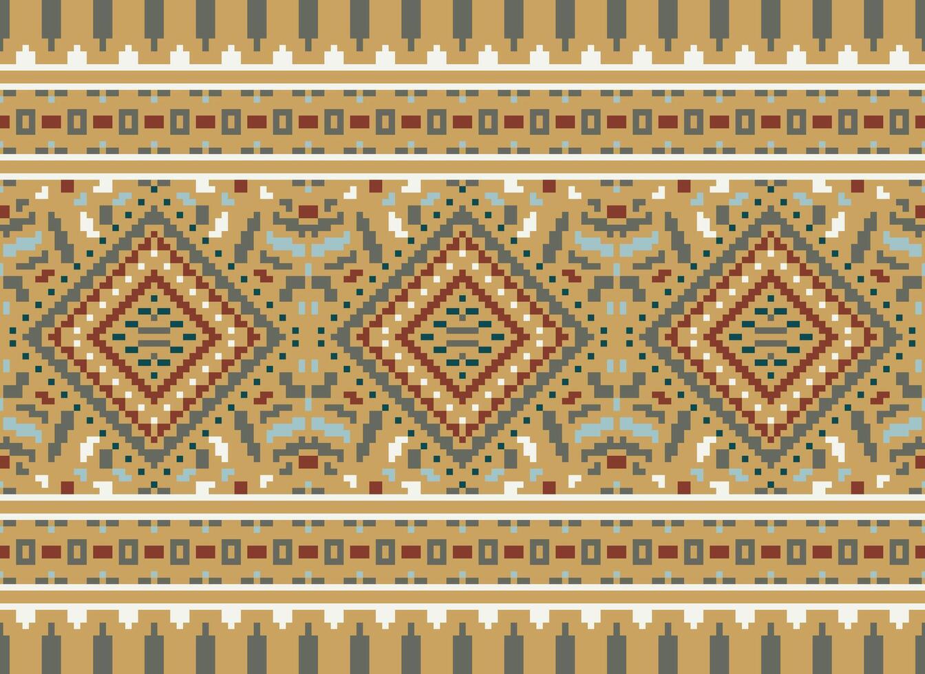 pixel kruis steek traditioneel etnisch patroon paisley bloem ikat achtergrond abstract aztec Afrikaanse Indonesisch Indisch naadloos patroon voor kleding stof afdrukken kleding jurk tapijt gordijnen en sarong vector