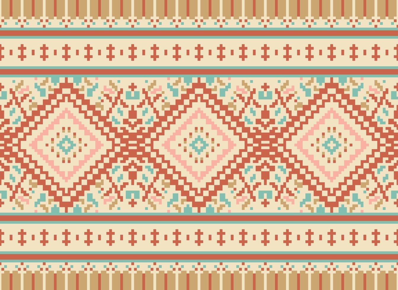 pixel kruis steek traditioneel etnisch patroon paisley bloem ikat achtergrond abstract aztec Afrikaanse Indonesisch Indisch naadloos patroon voor kleding stof afdrukken kleding jurk tapijt gordijnen en sarong vector