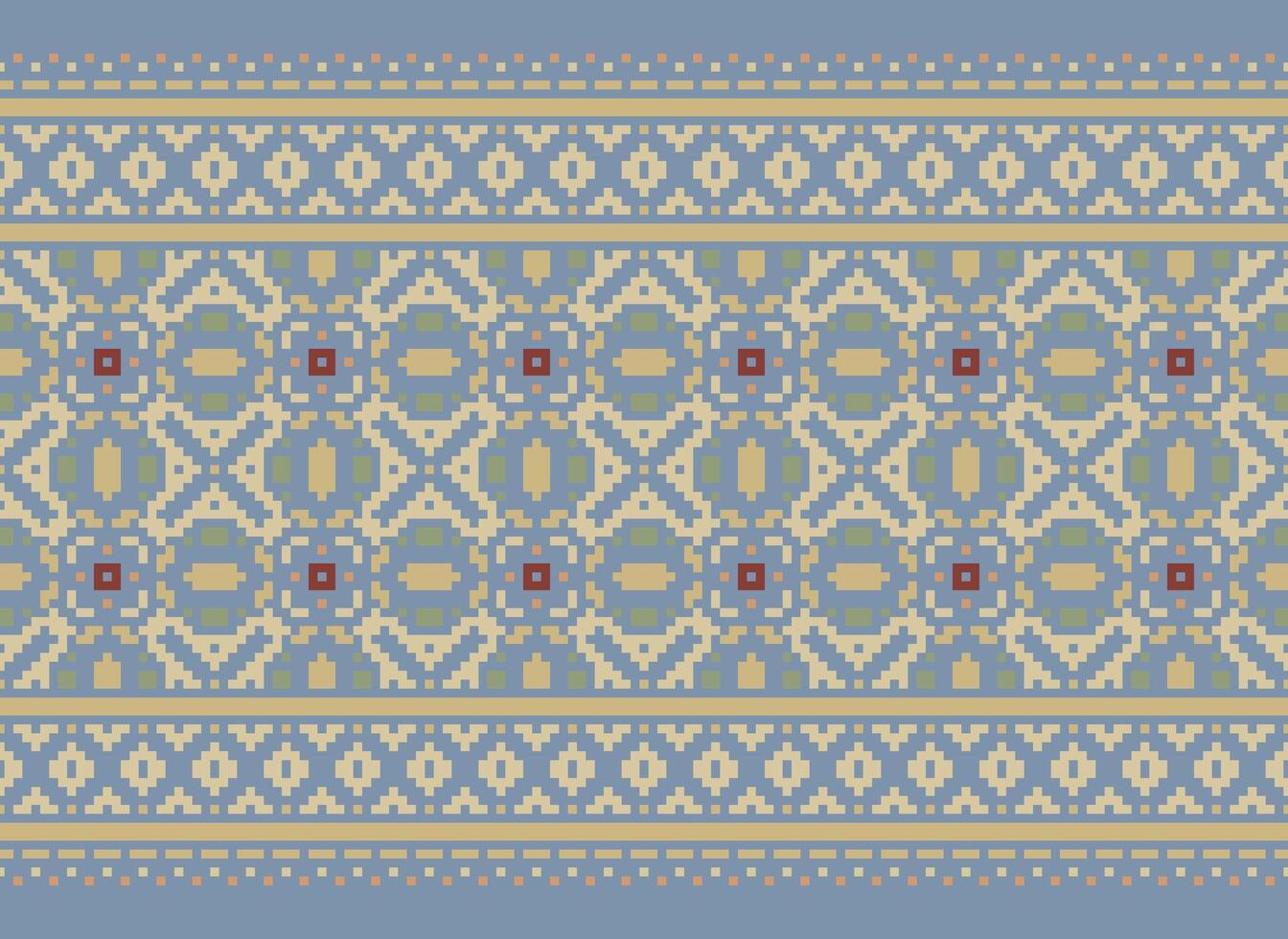 pixel kruis steek traditioneel etnisch patroon paisley bloem ikat achtergrond abstract aztec Afrikaanse Indonesisch Indisch naadloos patroon voor kleding stof afdrukken kleding jurk tapijt gordijnen en sarong vector