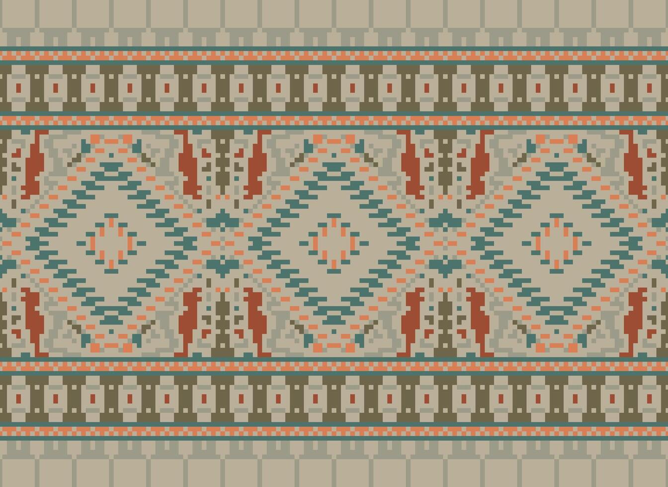 pixel kruis steek traditioneel etnisch patroon paisley bloem ikat achtergrond abstract aztec Afrikaanse Indonesisch Indisch naadloos patroon voor kleding stof afdrukken kleding jurk tapijt gordijnen en sarong vector