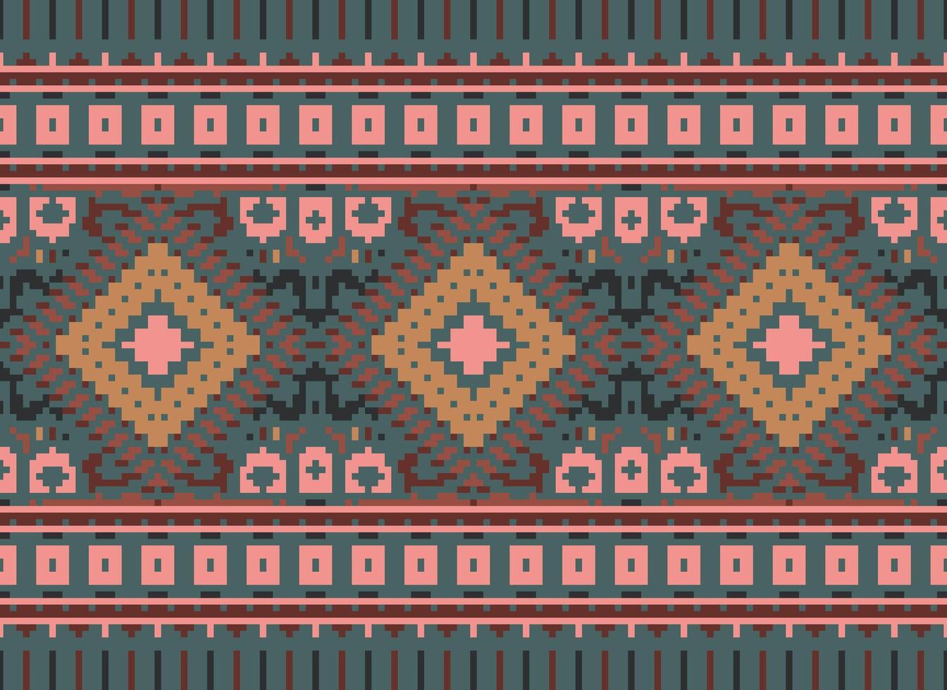 pixel kruis steek traditioneel etnisch patroon paisley bloem ikat achtergrond abstract aztec Afrikaanse Indonesisch Indisch naadloos patroon voor kleding stof afdrukken kleding jurk tapijt gordijnen en sarong vector