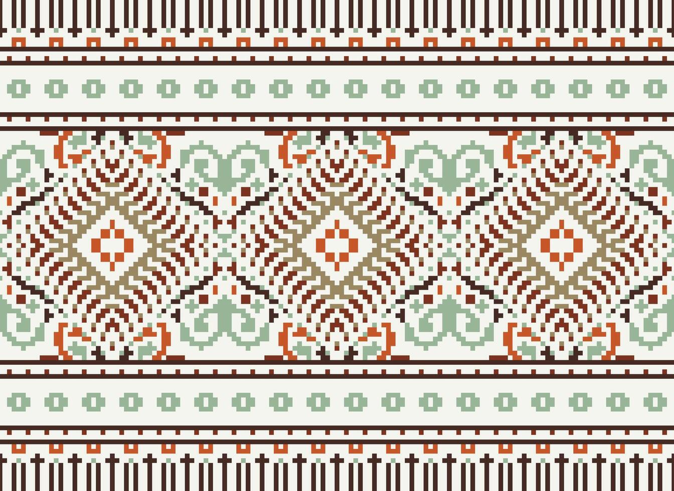 pixel kruis steek traditioneel etnisch patroon paisley bloem ikat achtergrond abstract aztec Afrikaanse Indonesisch Indisch naadloos patroon voor kleding stof afdrukken kleding jurk tapijt gordijnen en sarong vector