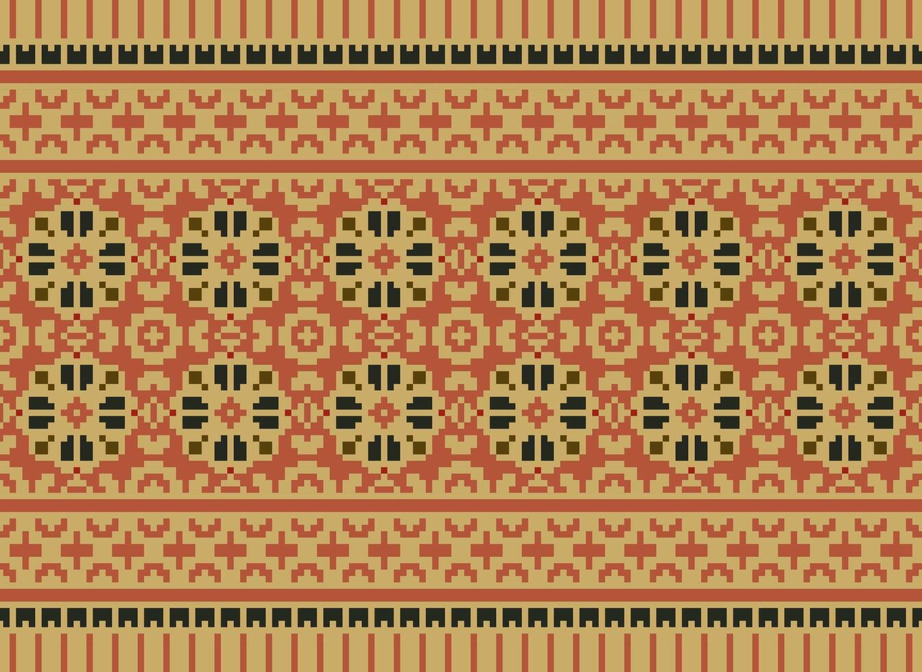 pixel kruis steek traditioneel etnisch patroon paisley bloem ikat achtergrond abstract aztec Afrikaanse Indonesisch Indisch naadloos patroon voor kleding stof afdrukken kleding jurk tapijt gordijnen en sarong vector