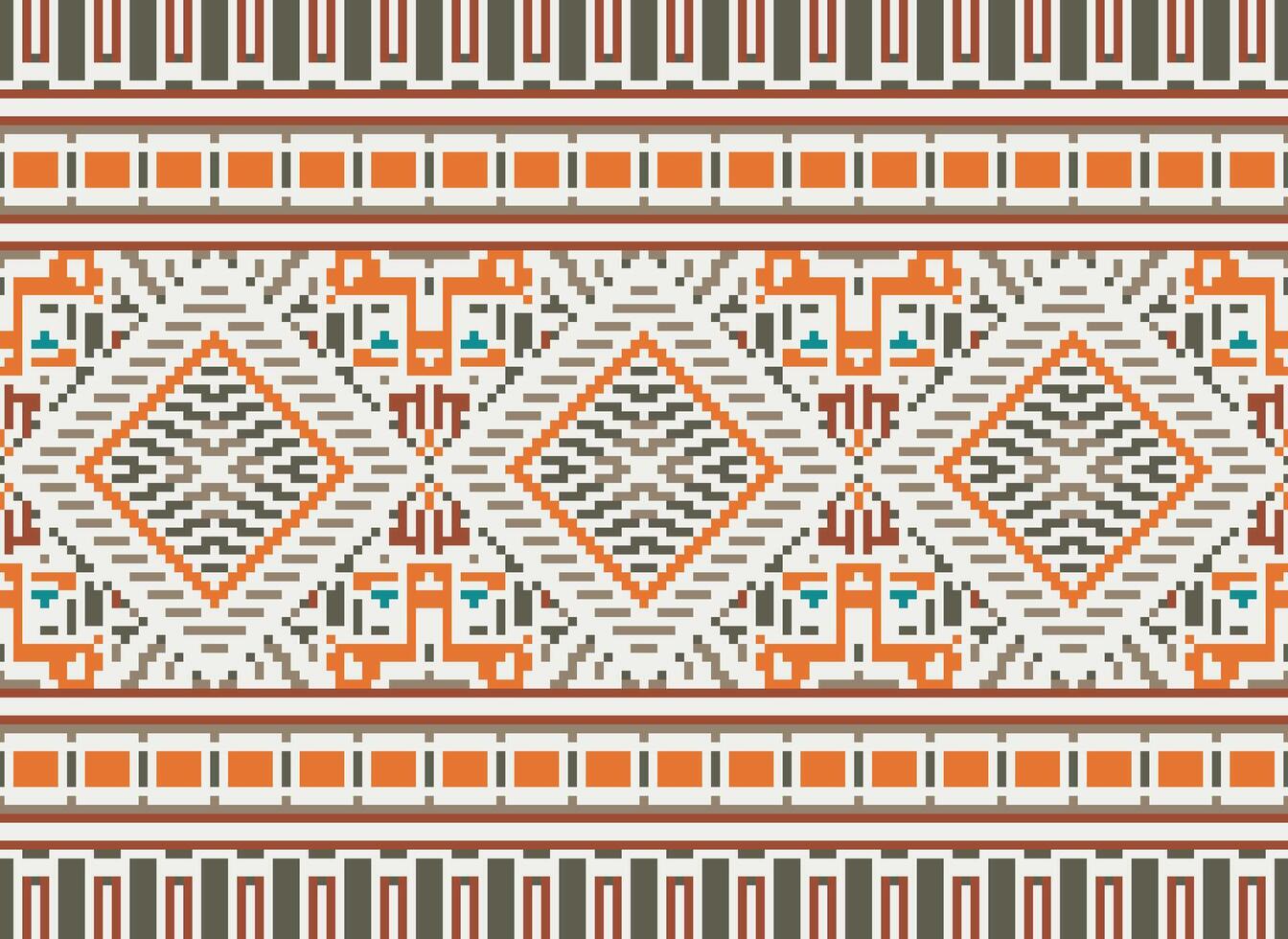 pixel kruis steek traditioneel etnisch patroon paisley bloem ikat achtergrond abstract aztec Afrikaanse Indonesisch Indisch naadloos patroon voor kleding stof afdrukken kleding jurk tapijt gordijnen en sarong vector