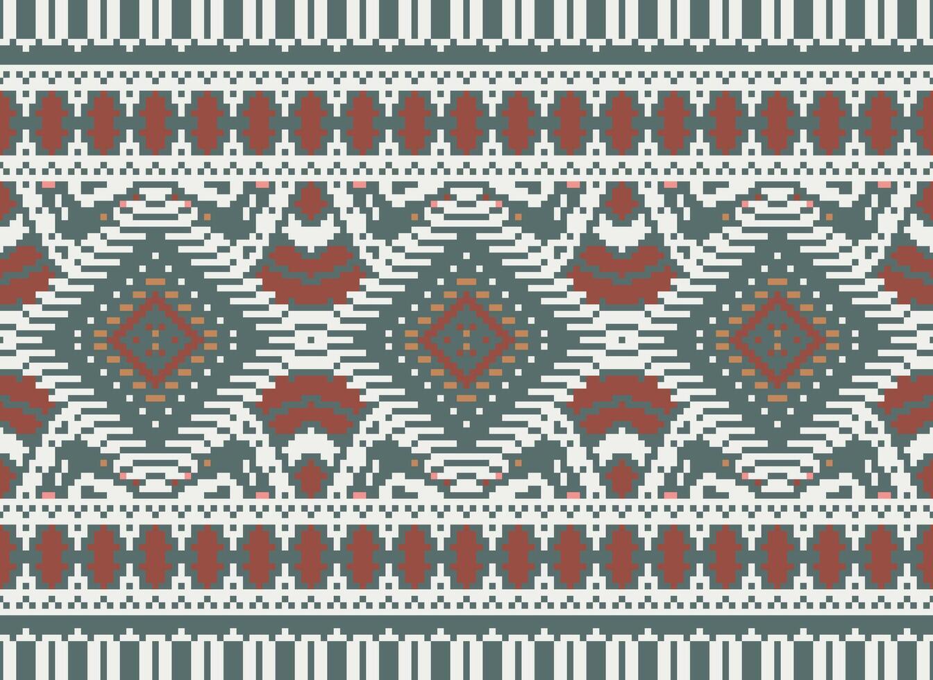 pixel kruis steek traditioneel etnisch patroon paisley bloem ikat achtergrond abstract aztec Afrikaanse Indonesisch Indisch naadloos patroon voor kleding stof afdrukken kleding jurk tapijt gordijnen en sarong vector