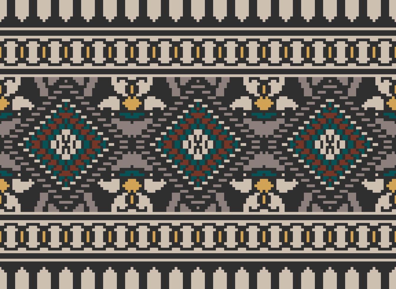 pixel kruis steek traditioneel etnisch patroon paisley bloem ikat achtergrond abstract aztec Afrikaanse Indonesisch Indisch naadloos patroon voor kleding stof afdrukken kleding jurk tapijt gordijnen en sarong vector