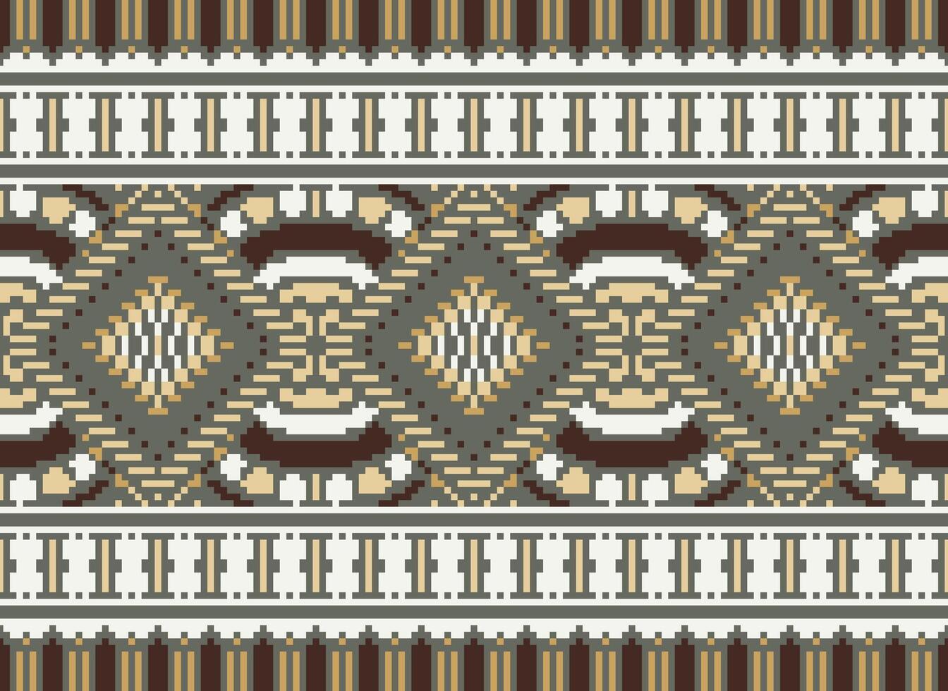 pixel kruis steek traditioneel etnisch patroon paisley bloem ikat achtergrond abstract aztec Afrikaanse Indonesisch Indisch naadloos patroon voor kleding stof afdrukken kleding jurk tapijt gordijnen en sarong vector