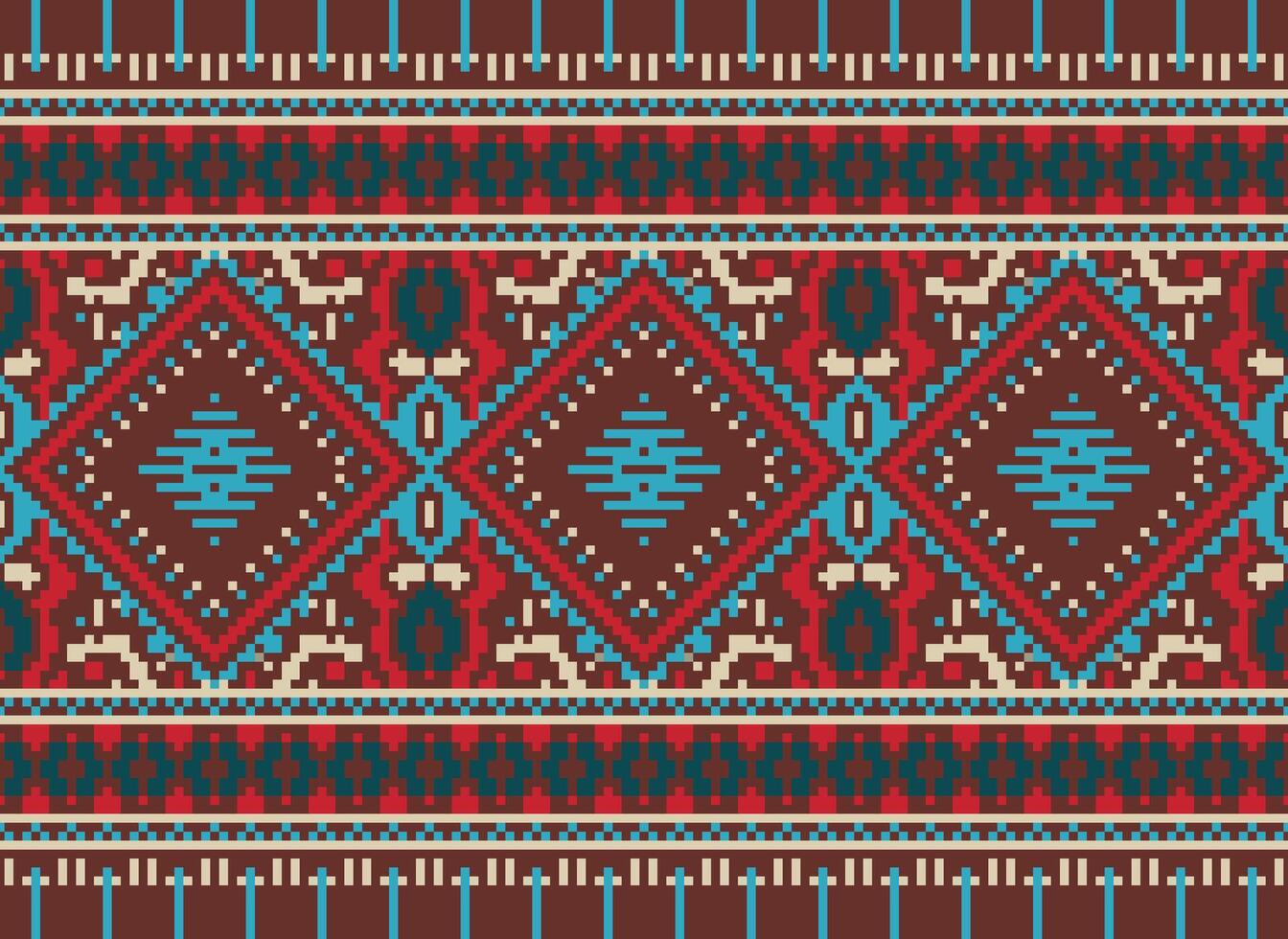 pixel kruis steek traditioneel etnisch patroon paisley bloem ikat achtergrond abstract aztec Afrikaanse Indonesisch Indisch naadloos patroon voor kleding stof afdrukken kleding jurk tapijt gordijnen en sarong vector