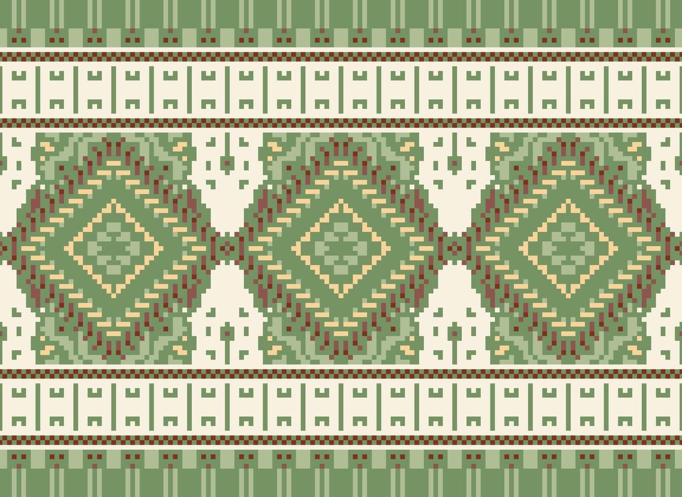 pixel kruis steek traditioneel etnisch patroon paisley bloem ikat achtergrond abstract aztec Afrikaanse Indonesisch Indisch naadloos patroon voor kleding stof afdrukken kleding jurk tapijt gordijnen en sarong vector