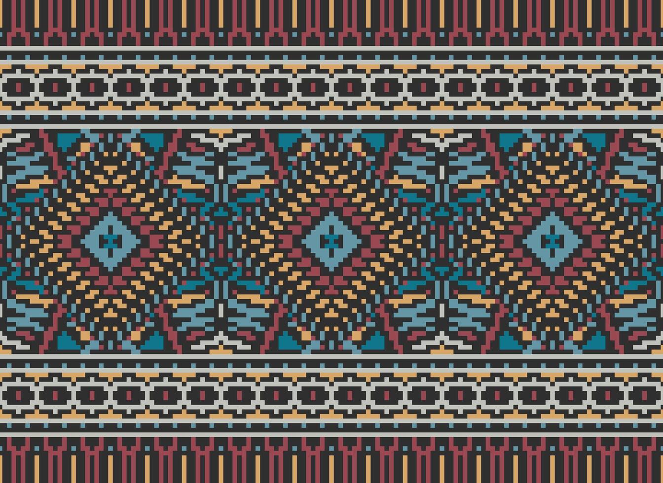 pixel kruis steek traditioneel etnisch patroon paisley bloem ikat achtergrond abstract aztec Afrikaanse Indonesisch Indisch naadloos patroon voor kleding stof afdrukken kleding jurk tapijt gordijnen en sarong vector