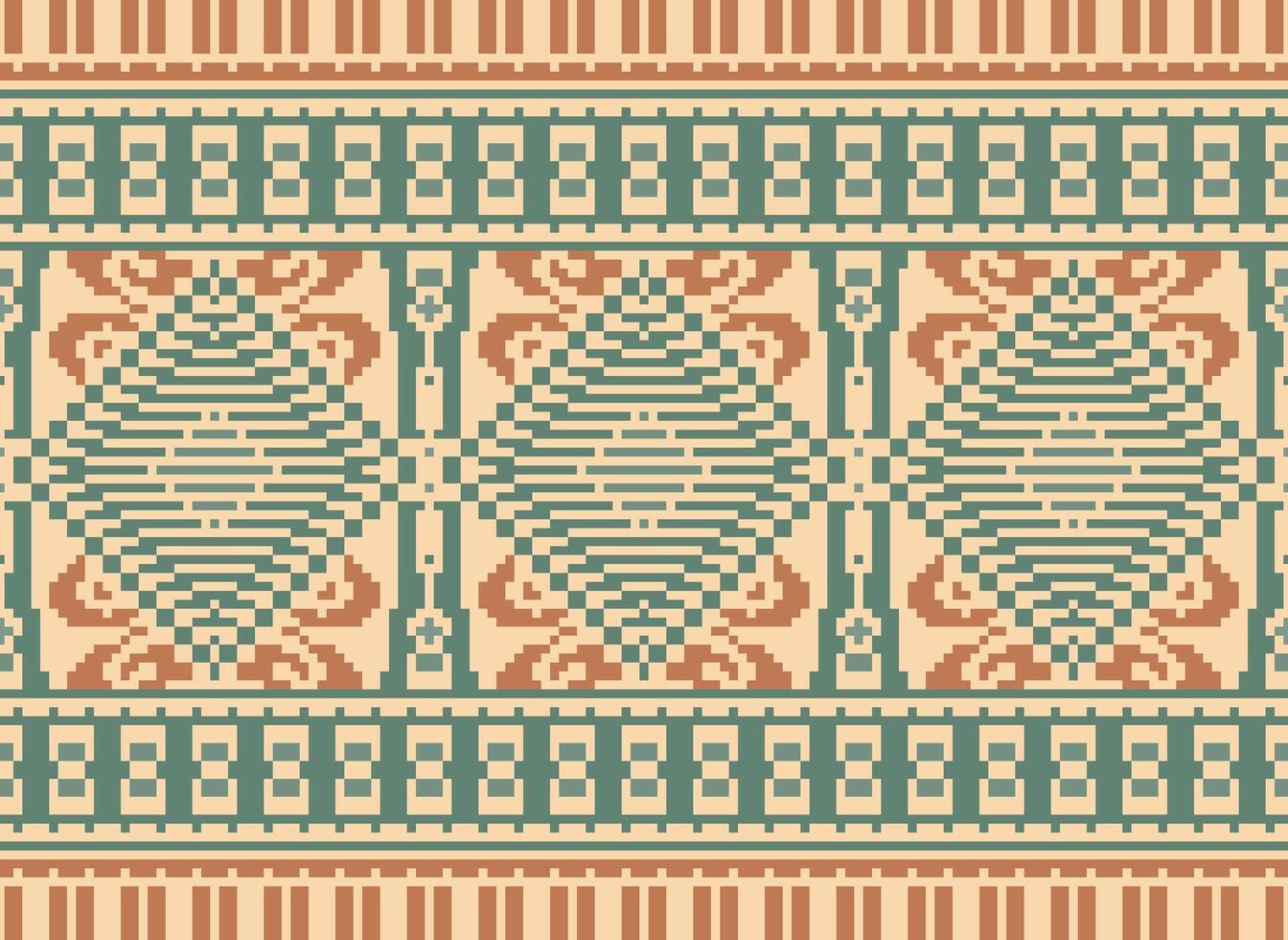 pixel kruis steek traditioneel etnisch patroon paisley bloem ikat achtergrond abstract aztec Afrikaanse Indonesisch Indisch naadloos patroon voor kleding stof afdrukken kleding jurk tapijt gordijnen en sarong vector