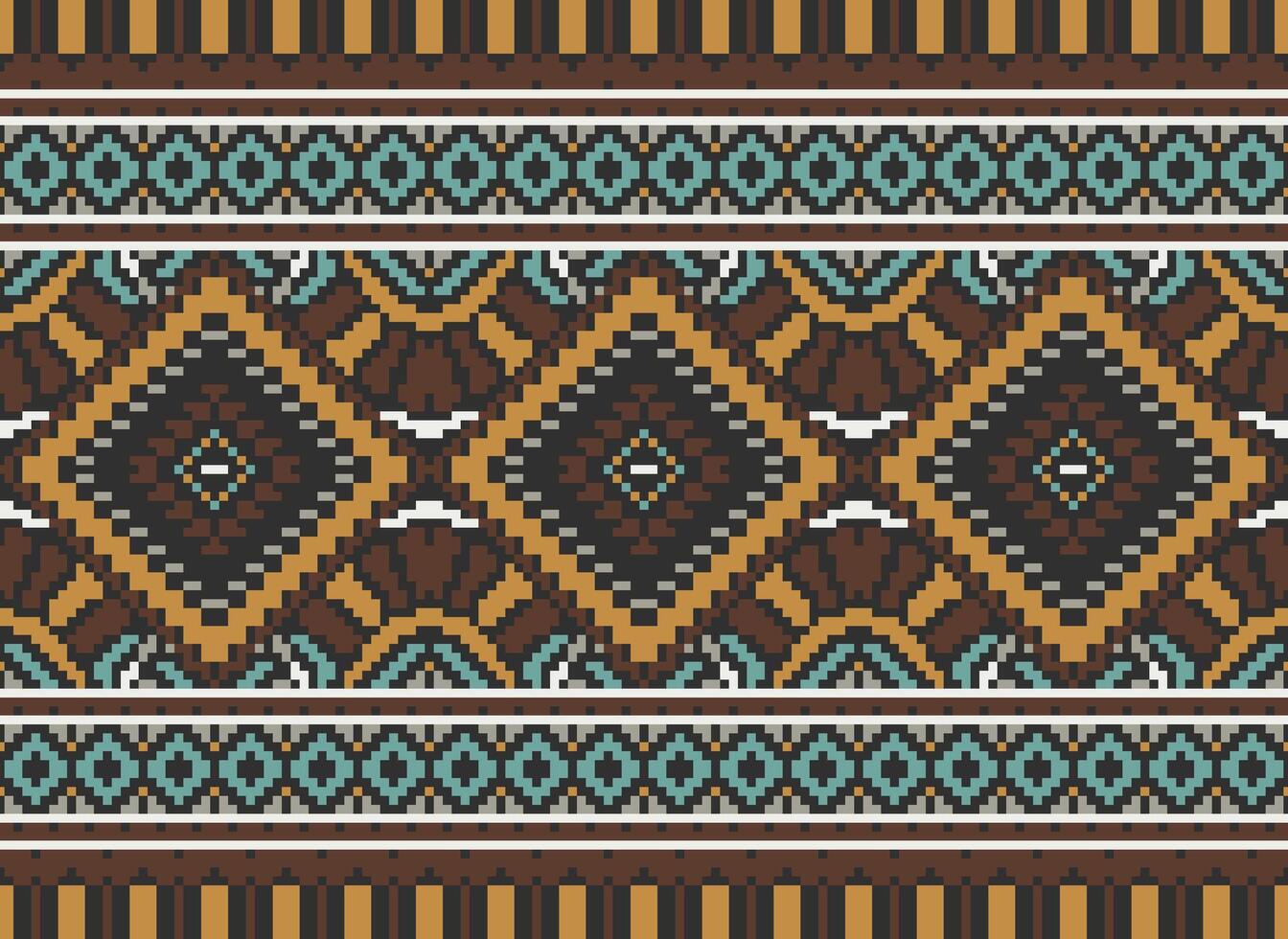 pixel kruis steek traditioneel etnisch patroon paisley bloem ikat achtergrond abstract aztec Afrikaanse Indonesisch Indisch naadloos patroon voor kleding stof afdrukken kleding jurk tapijt gordijnen en sarong vector