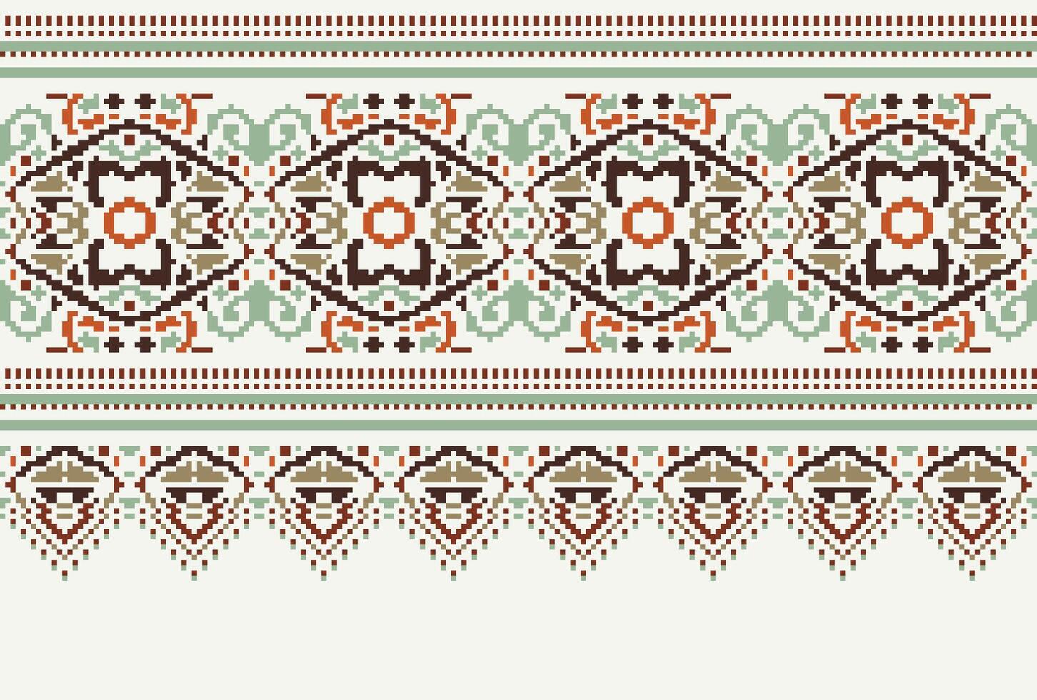 pixel kruis steek traditioneel etnisch patroon paisley bloem ikat achtergrond abstract aztec Afrikaanse Indonesisch Indisch naadloos patroon voor kleding stof afdrukken kleding jurk tapijt gordijnen en sarong vector