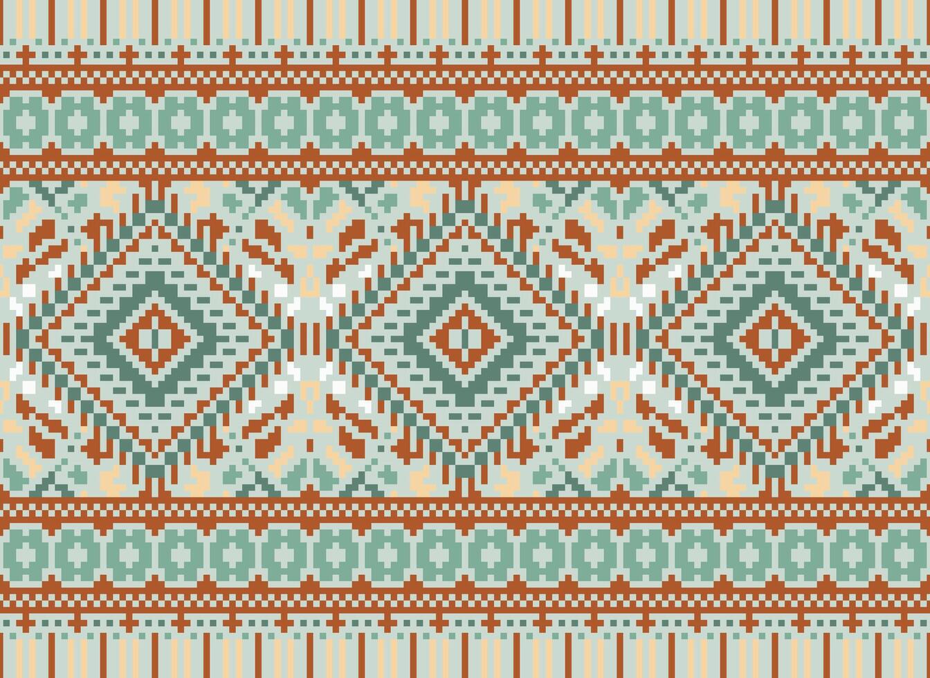 pixel kruis steek traditioneel etnisch patroon paisley bloem ikat achtergrond abstract aztec Afrikaanse Indonesisch Indisch naadloos patroon voor kleding stof afdrukken kleding jurk tapijt gordijnen en sarong vector