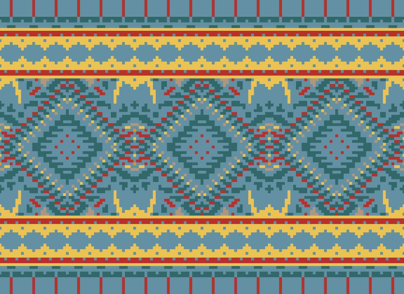 pixel kruis steek traditioneel etnisch patroon paisley bloem ikat achtergrond abstract aztec Afrikaanse Indonesisch Indisch naadloos patroon voor kleding stof afdrukken kleding jurk tapijt gordijnen en sarong vector