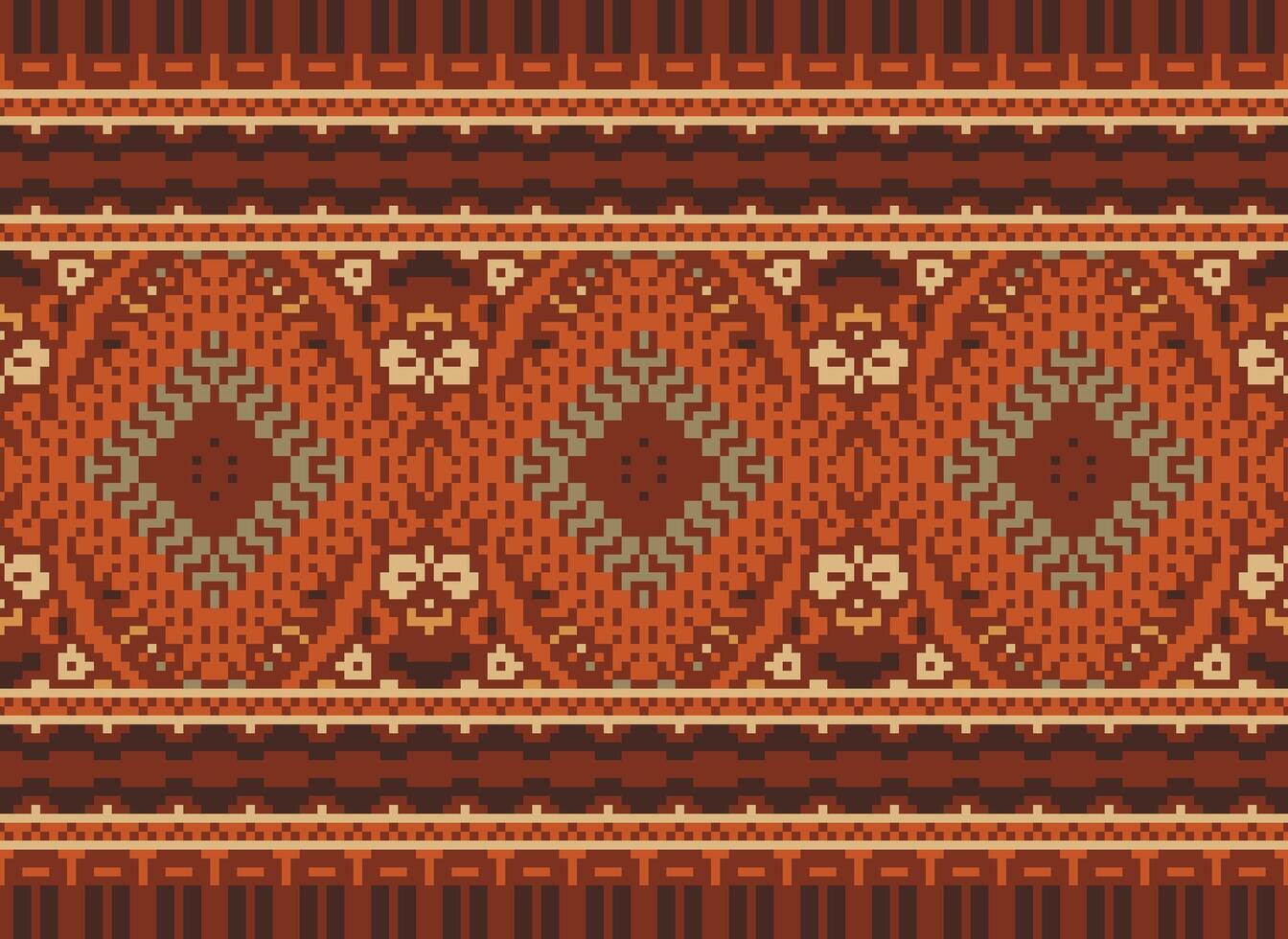 pixel kruis steek traditioneel etnisch patroon paisley bloem ikat achtergrond abstract aztec Afrikaanse Indonesisch Indisch naadloos patroon voor kleding stof afdrukken kleding jurk tapijt gordijnen en sarong vector