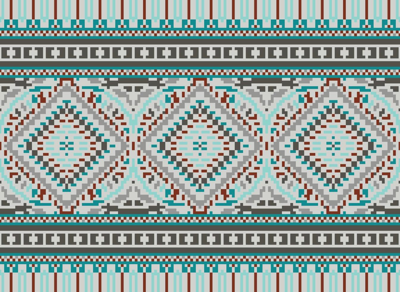 pixel kruis steek traditioneel etnisch patroon paisley bloem ikat achtergrond abstract aztec Afrikaanse Indonesisch Indisch naadloos patroon voor kleding stof afdrukken kleding jurk tapijt gordijnen en sarong vector