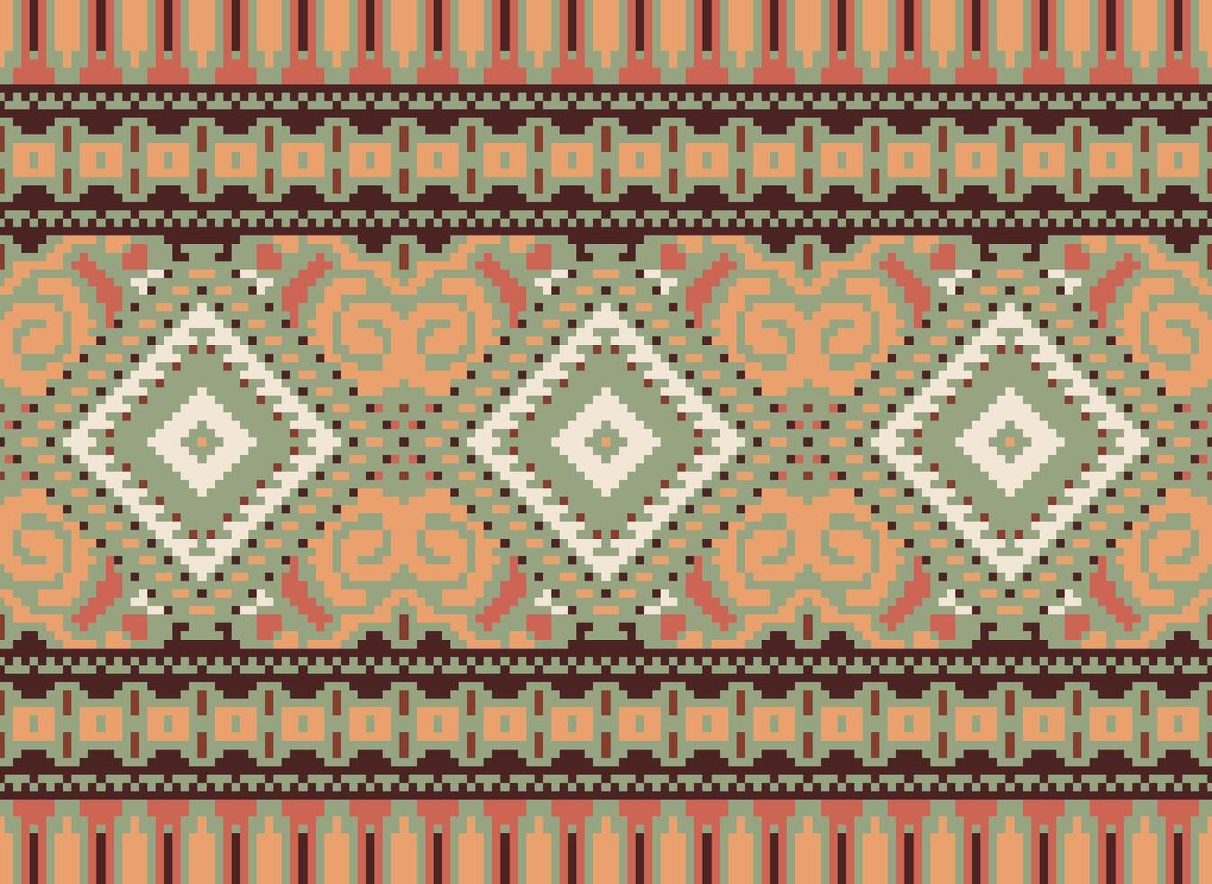 pixel kruis steek traditioneel etnisch patroon paisley bloem ikat achtergrond abstract aztec Afrikaanse Indonesisch Indisch naadloos patroon voor kleding stof afdrukken kleding jurk tapijt gordijnen en sarong vector