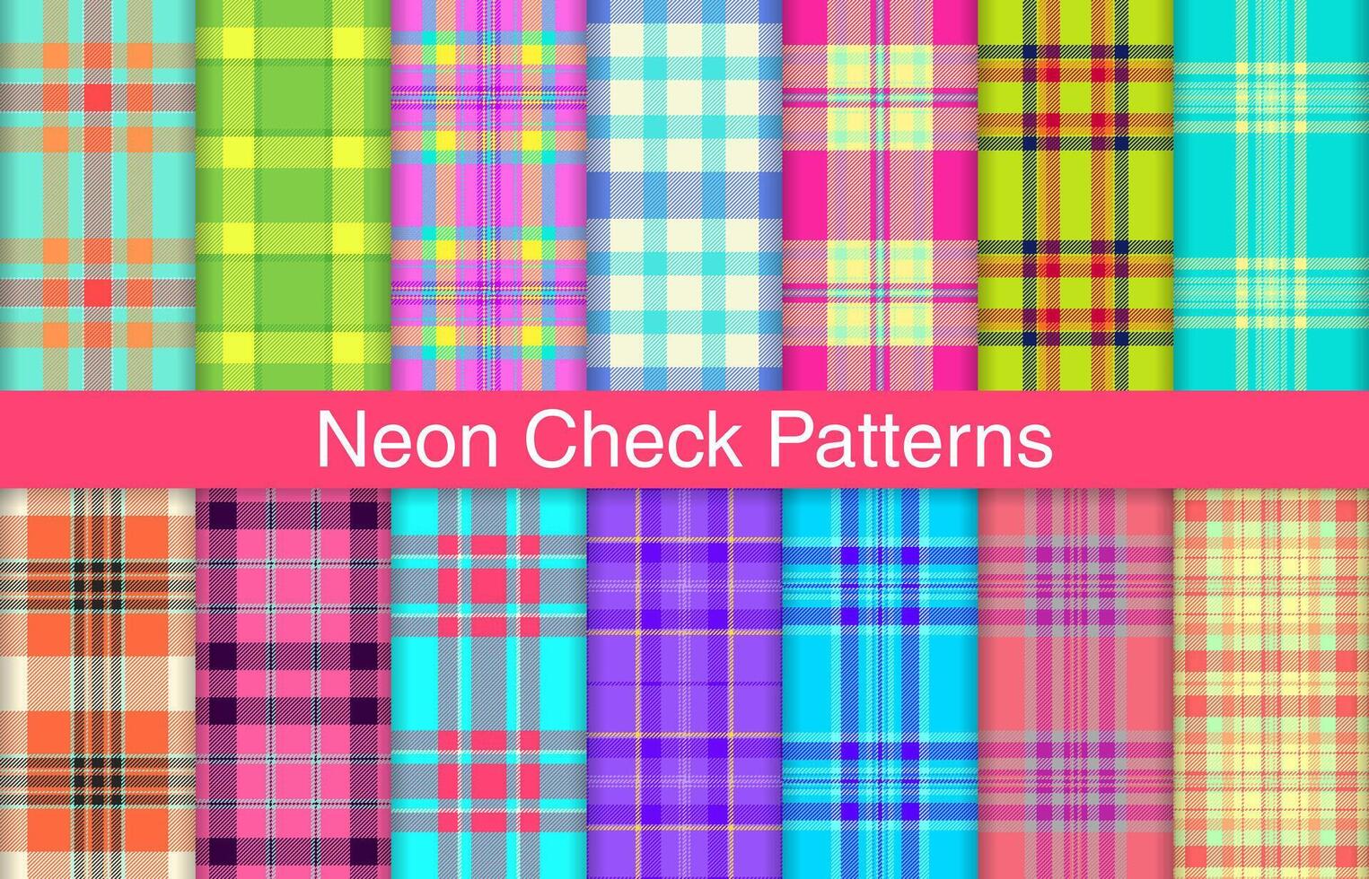 neon plaid bundels, textiel ontwerp, geruit kleding stof patroon voor shirt, jurk, pak, omhulsel papier afdrukken, uitnodiging en geschenk kaart. vector