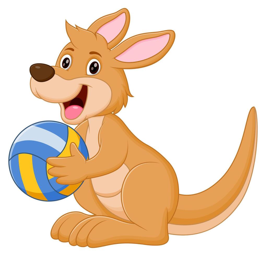 schattig kangoeroe tekenfilm Holding volleybal vector illustratie. dier natuur icoon concept geïsoleerd premie vector