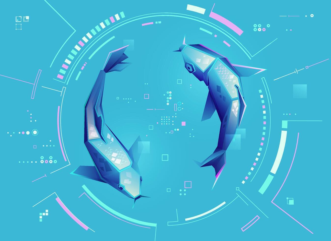 grafisch van laag poly koi vis met futuristische element vector