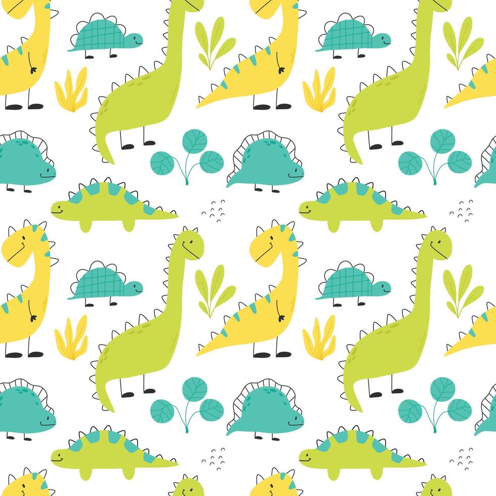 naadloos patroon met schattig dinosaurussen. kinderen patroon met dino. vector illustratie.