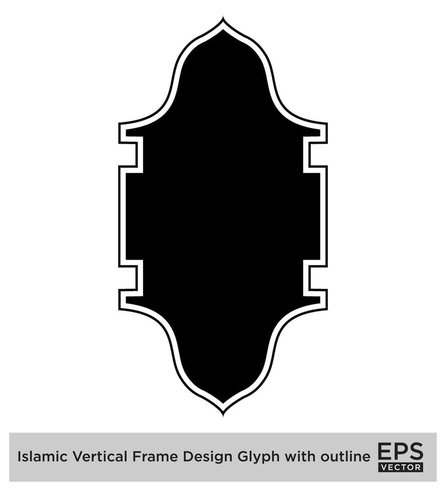 Islamitisch verticaal kader ontwerp glyph met schets zwart gevulde silhouetten ontwerp pictogram symbool zichtbaar illustratie vector