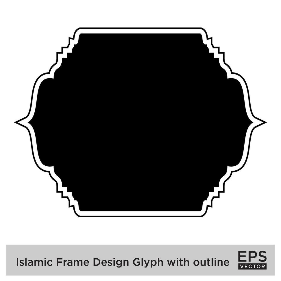 Islamitisch kader ontwerp glyph met schets zwart gevulde silhouetten ontwerp pictogram symbool zichtbaar illustratie vector