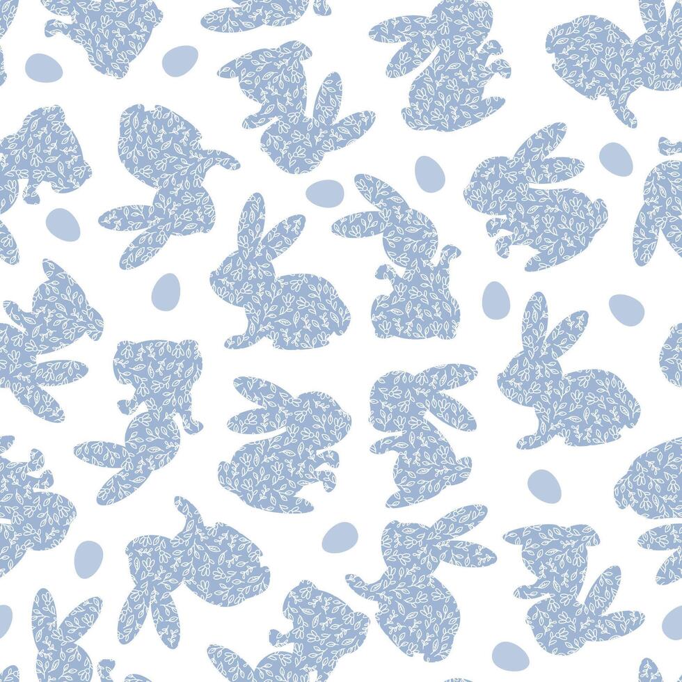Pasen naadloos patroon van blauw konijntjes in bloemen patroon met Pasen eieren vector
