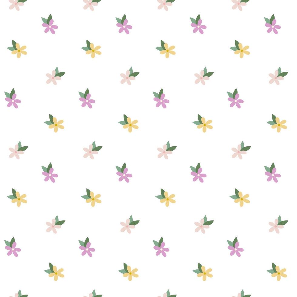 naadloos patroon met voorjaar zomer bloemen in vlak stijl Aan wit achtergrond. pastel geel, Purper bloemen. afdrukken voor kleding stof, papier. vector illustratie