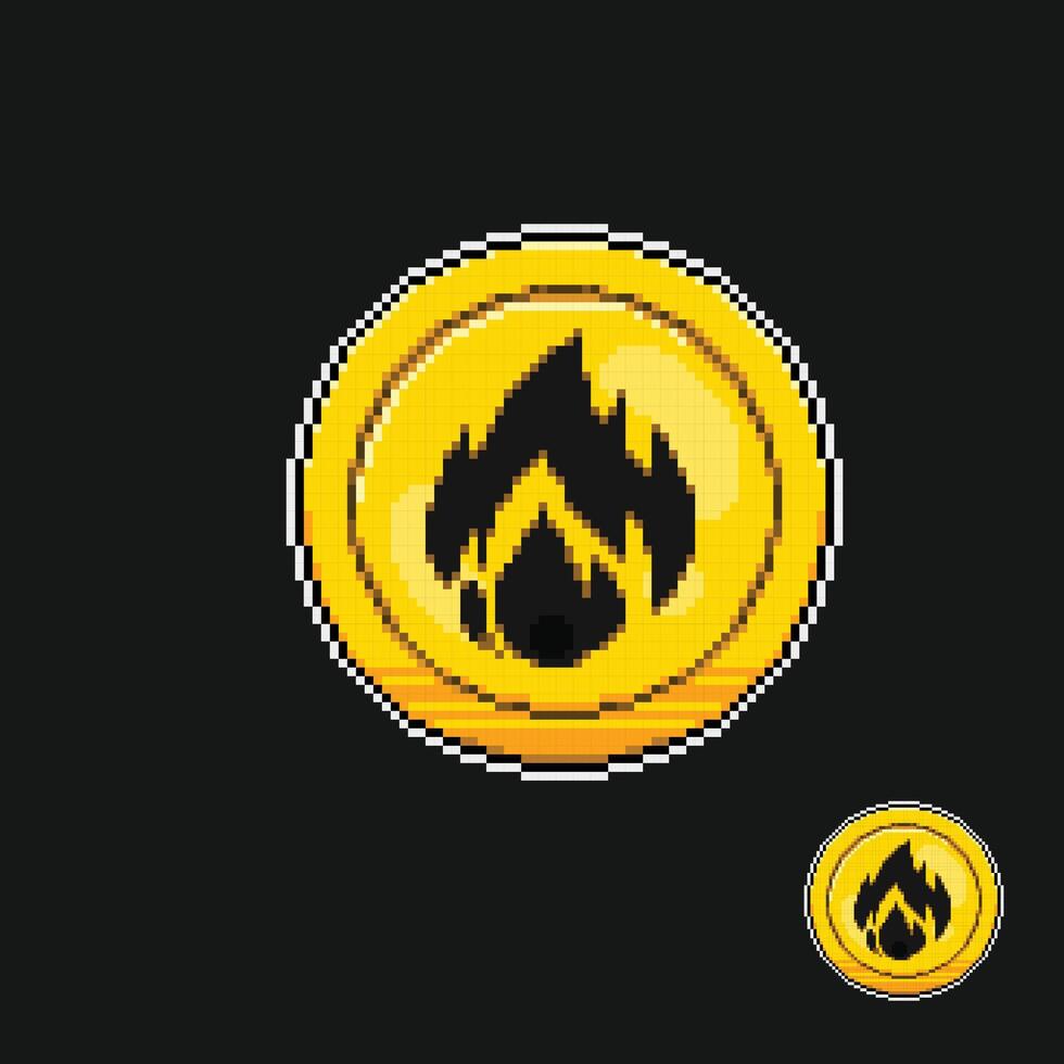 cirkel geel met brandbaar teken in pixel kunst stijl vector