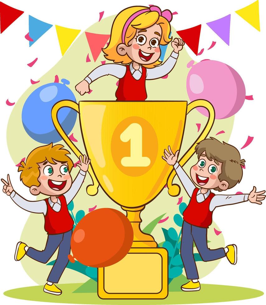 vector illustratie van succes concept.school prestatie en succes vector illustratie. eerste plaats winnaar Aan wit achtergrond.teamwork begrip.