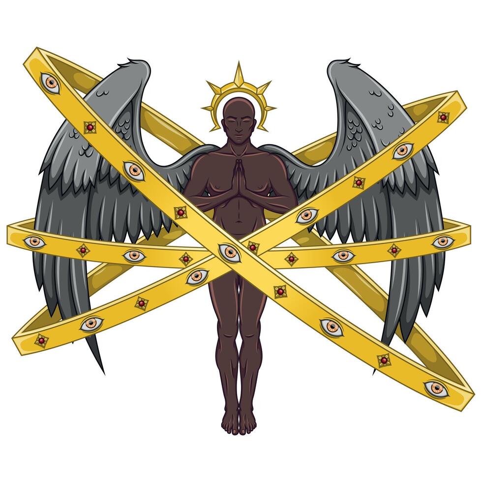 vector ontwerp van bidden engel met hoepels, engelachtig troon van Katholiek geloof, aartsengel met halo